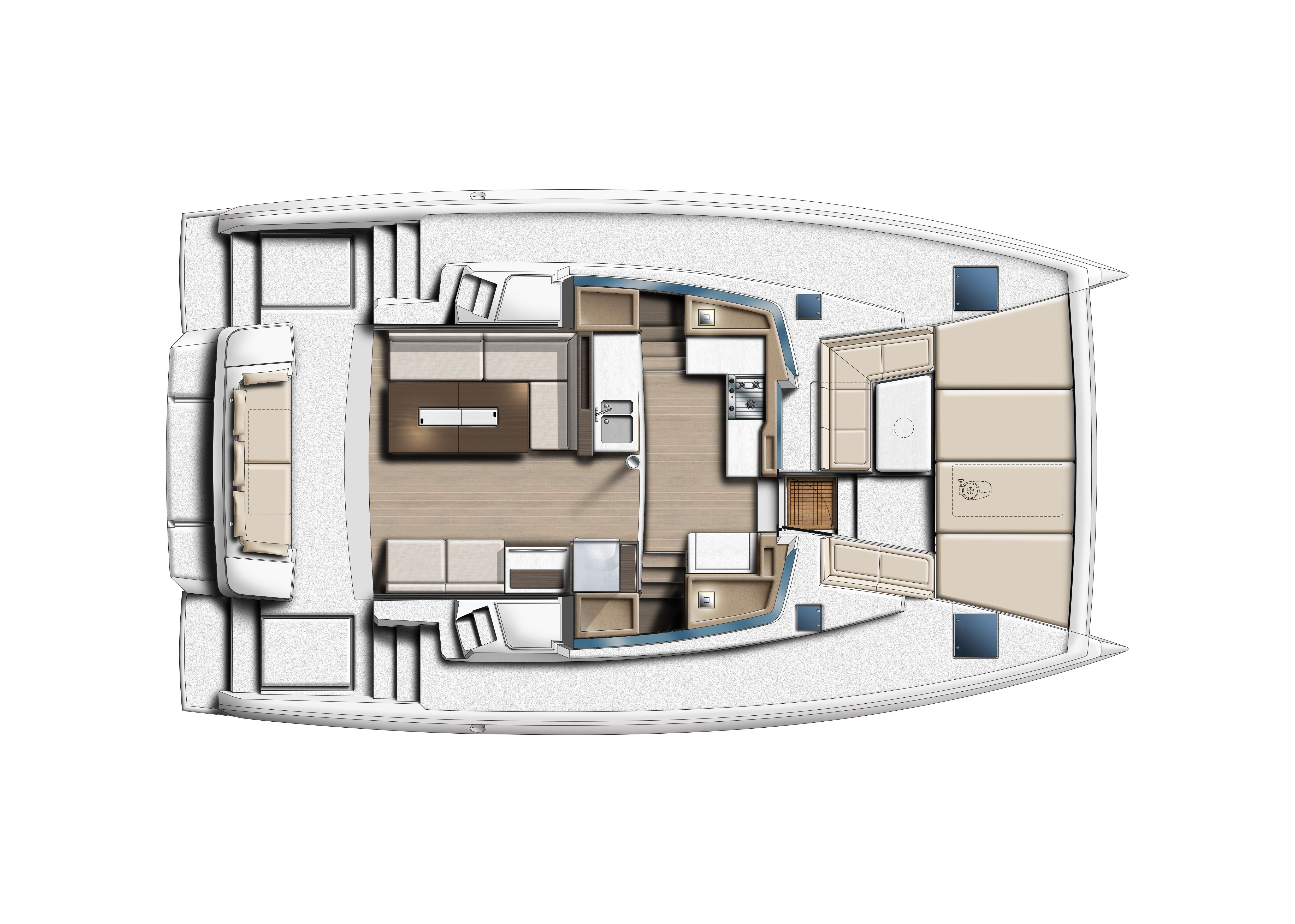 2026 Bali 4.2 catamaran layout with spacious interior and modern design.