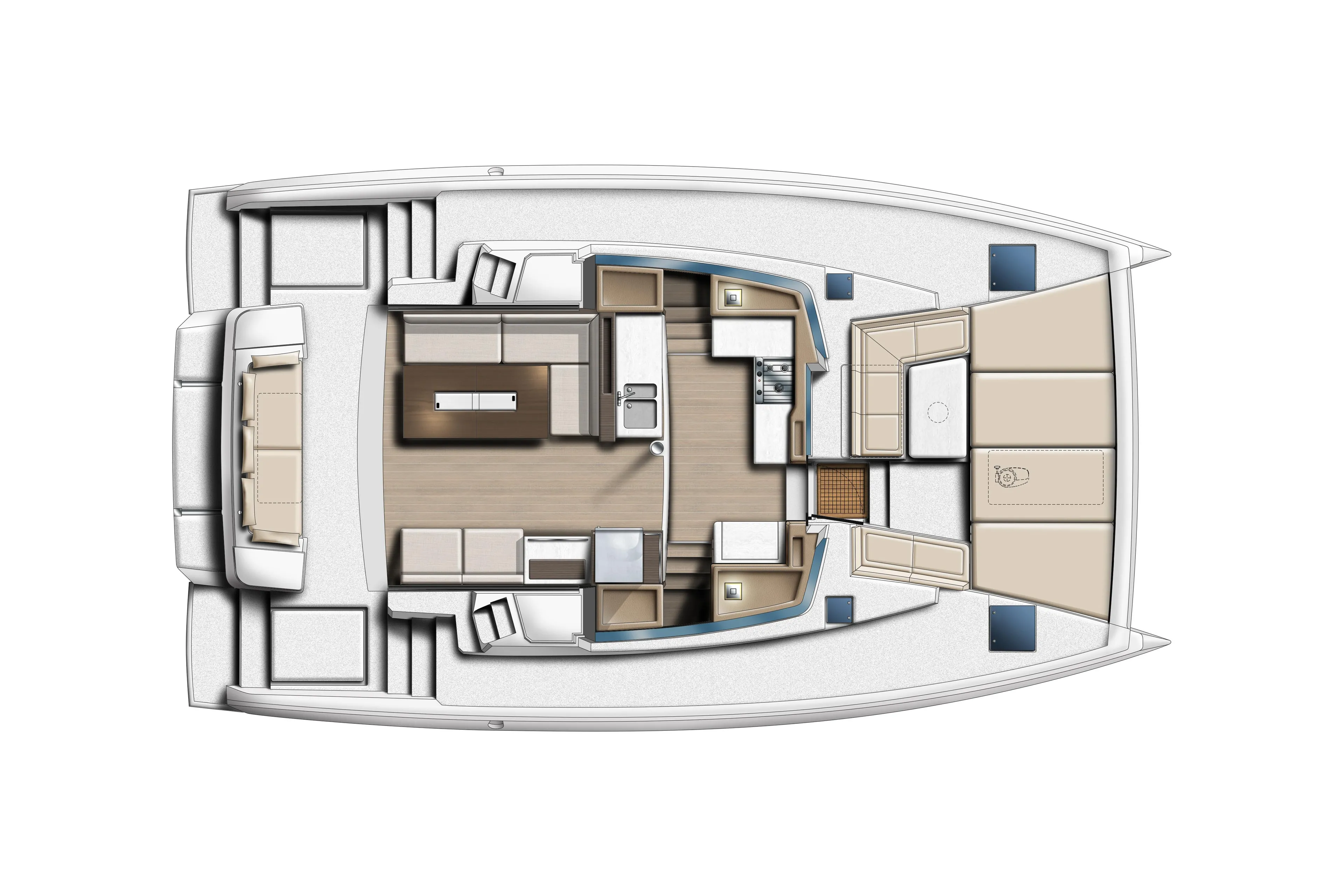 2026 Bali 4.2 catamaran layout with spacious interior and modern design.