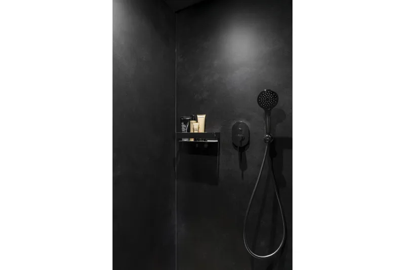  Yacht Photos Pics Modern black shower interior on Sunreef 80 yacht, 2026 model.