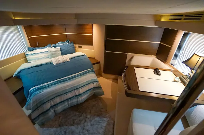 “just Chillin” Yacht Photos Pics Luxurious bedroom interior of 2014 Azimut 54 Flybridge yacht with modern decor.