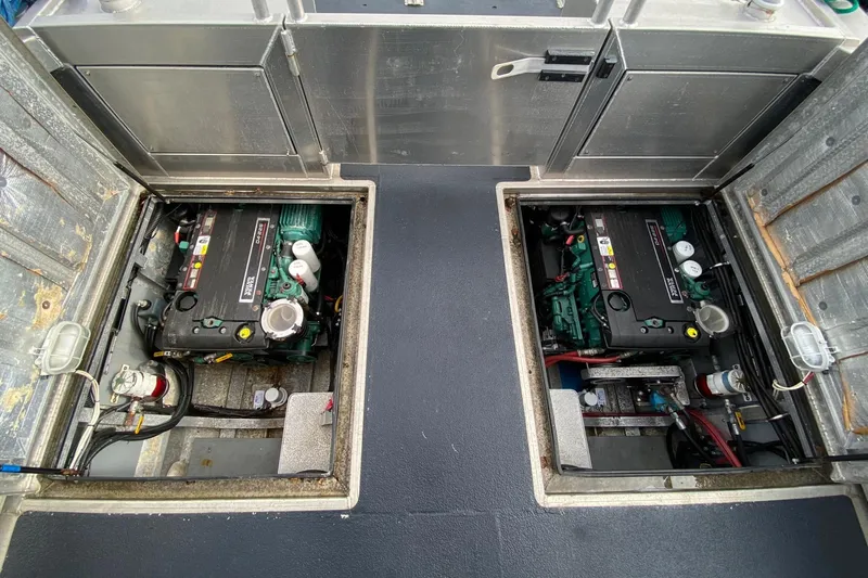 Apollo Axon Yacht Photos Pics 2007 Armstrong Marine Catamaran engine compartments with dual engines.