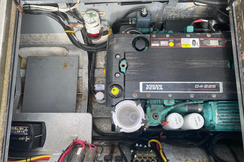 Apollo Axon Yacht Photos Pics Engine compartment of a 2007 Armstrong Marine Catamaran with Volvo Penta D4-225 engine.