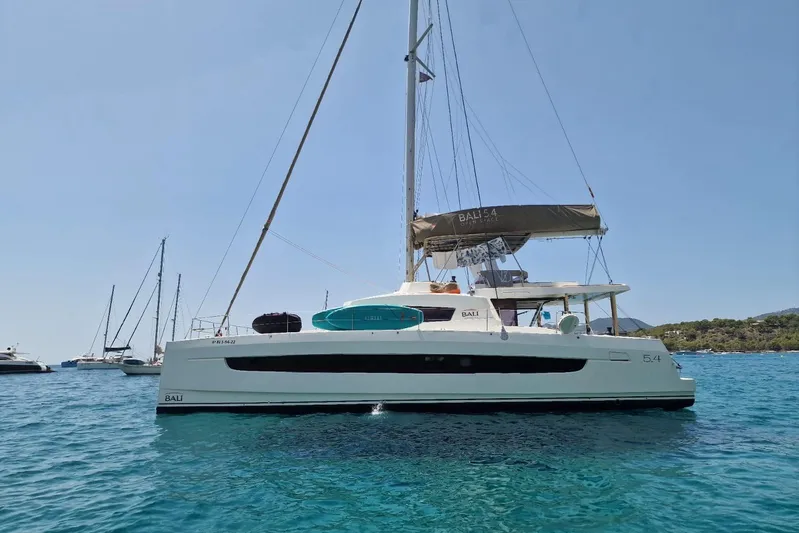 Only One Life Yacht Photos Pics 2022 Bali 5.4 Open Space catamaran sailing on clear blue water.