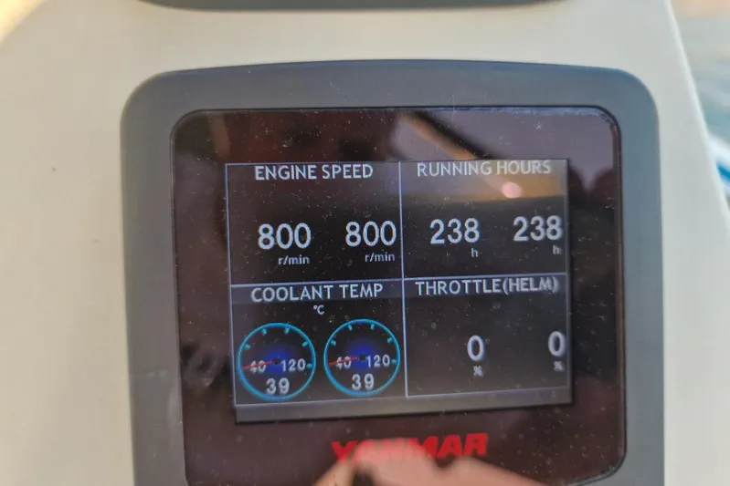 Only One Life Yacht Photos Pics Display screen of Bali 5.4 Open Space 2022 showing engine metrics.