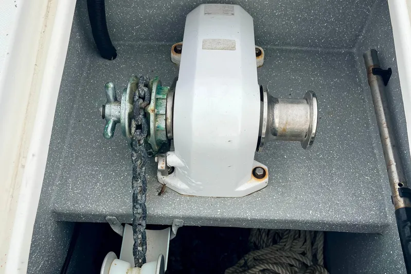  Yacht Photos Pics Anchor windlass on 2008 Seawind 1160 catamaran, featuring chain and rope storage.