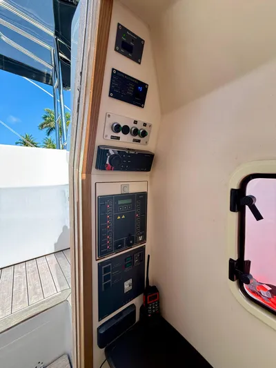  Yacht Photos Pics Control panel inside a 2019 Fjord 36' Open boat, featuring navigation and communication equipment.