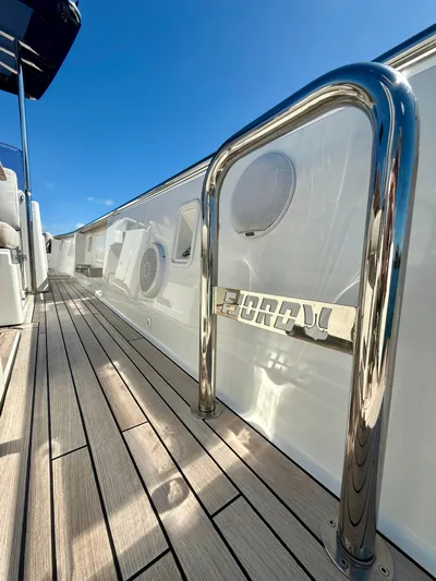  Yacht Photos Pics 2019 Fjord 36' Open yacht deck with sleek design and polished metal details.