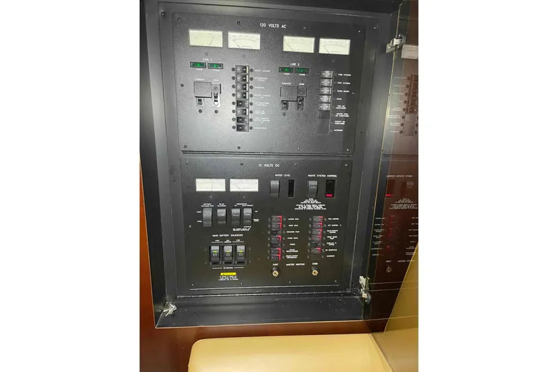 Beira Mar Yacht Photos Pics Electrical control panel on a 2005 Sea Ray 420 Sedan Bridge yacht.