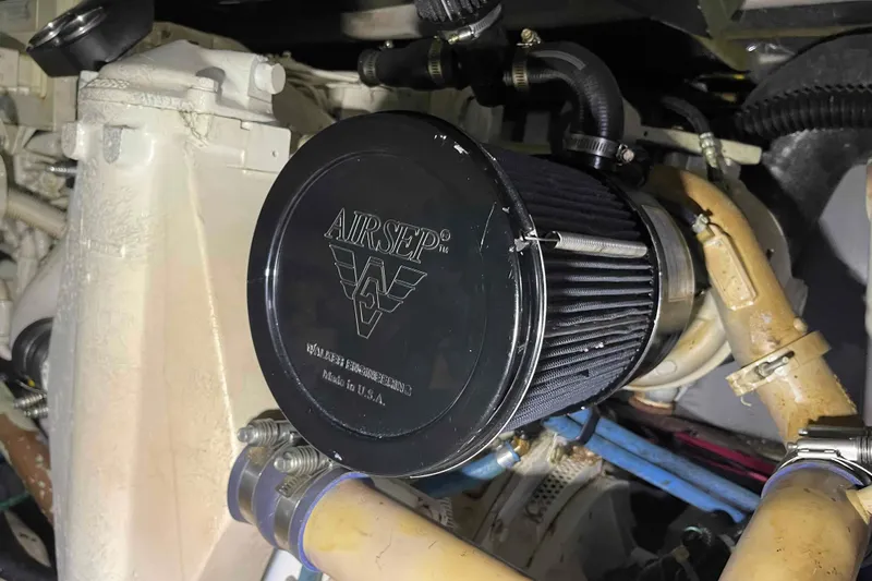 Beira Mar Yacht Photos Pics Air filter system in 2005 Sea Ray 420 Sedan Bridge engine compartment.