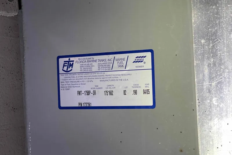 Beira Mar Yacht Photos Pics Label on Florida Marine Tanks, Inc. fuel tank for 2005 Sea Ray 420 Sedan Bridge.