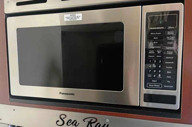 Beira Mar Yacht Photos Pics Panasonic microwave in 2005 Sea Ray 420 Sedan Bridge yacht kitchen.