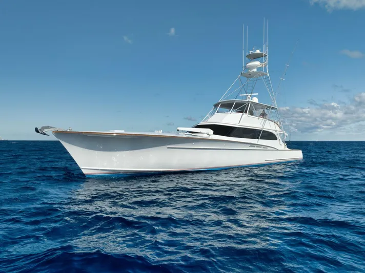 Pescaria Yacht Photos Pics 2009 Rybovich Custom Convertible yacht on open ocean under clear sky.