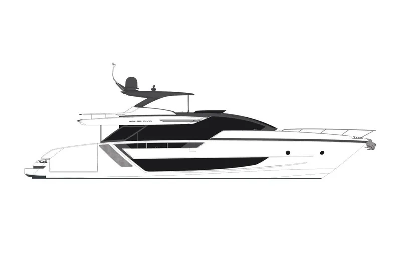  Yacht Photos Pics Manufacturer Provided Image: 2026 Riva 82' Diva luxury yacht side profile illustration.