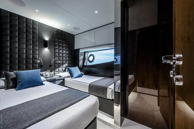  Yacht Photos Pics Manufacturer Provided Image: Luxurious cabin interior of 2026 Riva 82' Diva yacht with modern design and elegant furnishings.