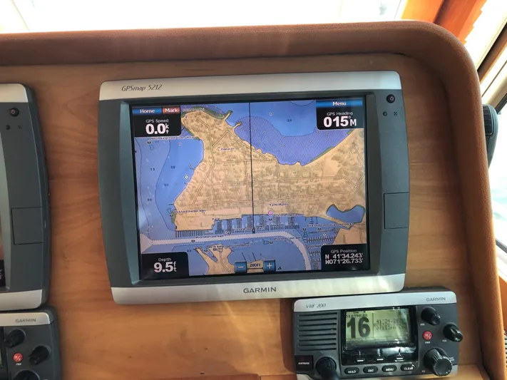  Yacht Photos Pics Garmin GPS display on 2009 Sabre 40 Sedan, showing nautical map and navigation data.