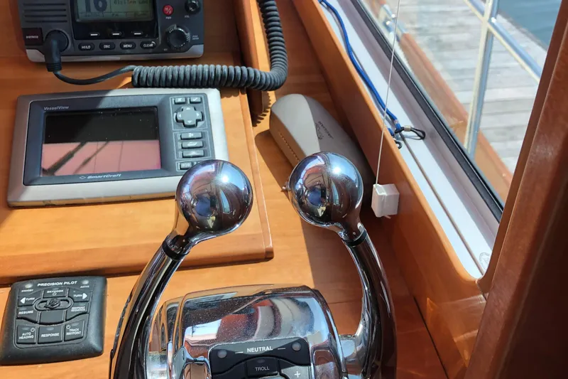  Yacht Photos Pics Control panel of a 2009 Sabre 40 Sedan yacht with navigation equipment.