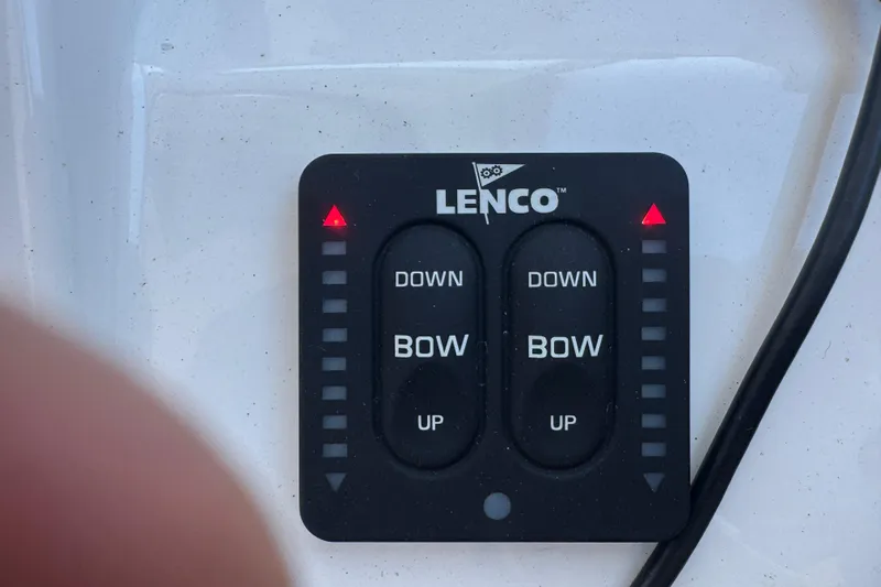 In Pursuit Yacht Photos Pics Lenco trim tab control panel on 2019 Pursuit DC 325 Dual Console boat.