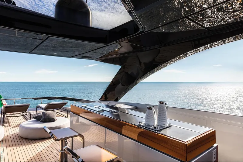 Riva Argo 90 Yacht Photos Pics Manufacturer Provided Image: Luxurious Riva 90' Argo yacht deck with ocean view, 2026 model.