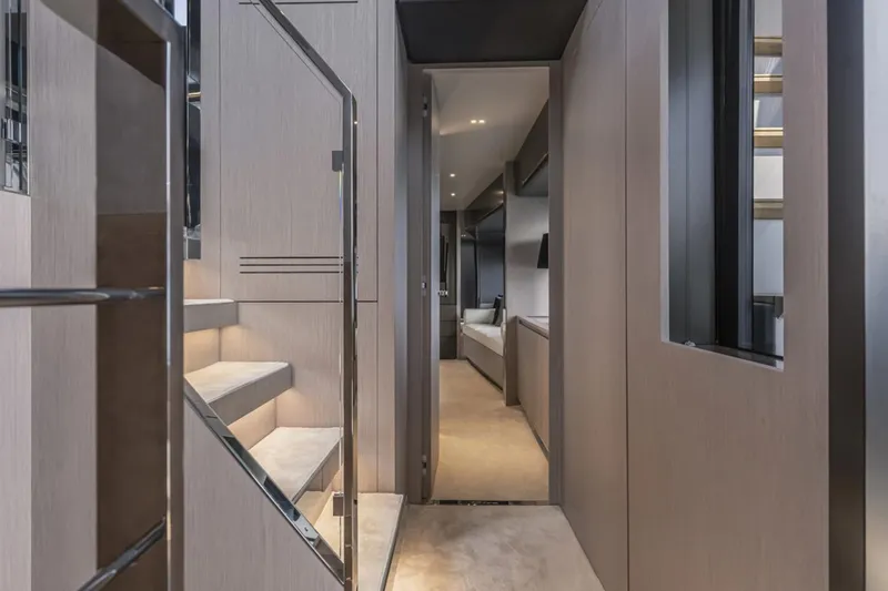 Riva Argo 90 Yacht Photos Pics Manufacturer Provided Image: Luxurious interior of 2026 Riva 90' Argo yacht with modern design and elegant staircase.