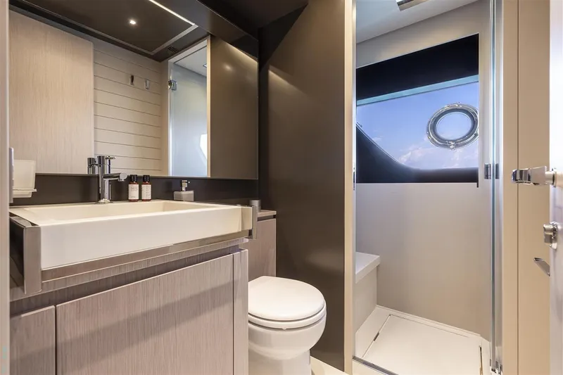 Riva Argo 90 Yacht Photos Pics Manufacturer Provided Image: Luxurious bathroom on 2026 Riva 90' Argo yacht with modern fixtures and ocean view.