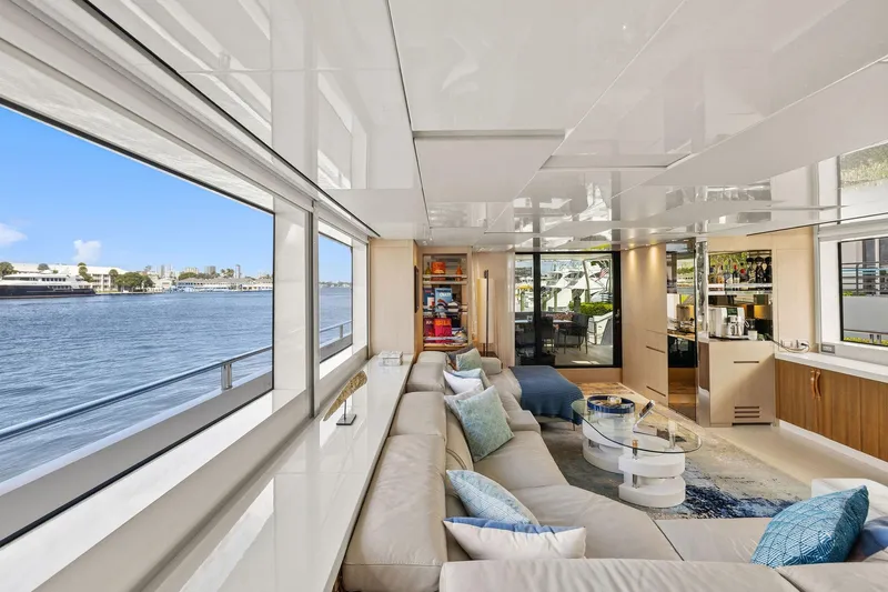 Notorious Yacht Photos Pics Luxurious interior of 2017 Sanlorenzo SL106 yacht with panoramic water views.