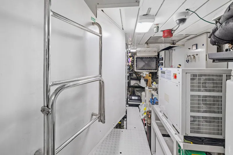 Notorious Yacht Photos Pics Engine room of 2017 Sanlorenzo SL106 yacht, featuring equipment and control panels.