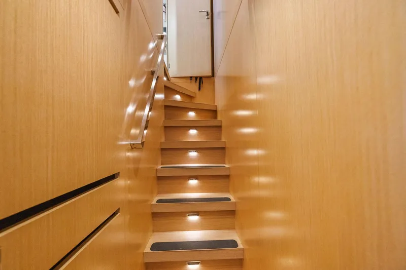 Notorious Yacht Photos Pics Staircase with ambient lighting on 2017 Sanlorenzo SL106 yacht interior.