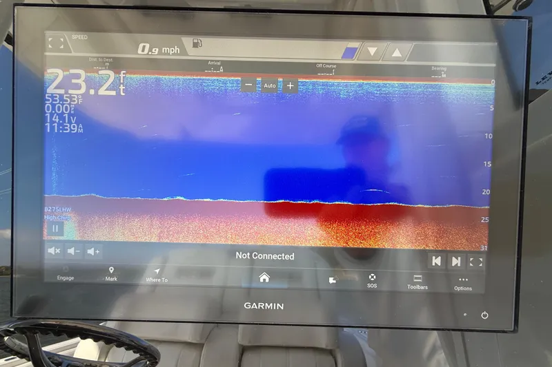  Yacht Photos Pics Garmin marine display showing sonar data on a 2020 Regulator 31 boat.