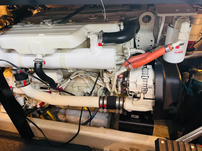  Yacht Photos Pics Engine room of 2006 Meridian 408 Motoryacht with visible engine.