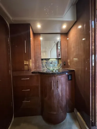 Lake Break Yacht Photos Pics Luxurious bathroom interior of 2016 Regal 42 Sport Coupe yacht with modern fixtures.