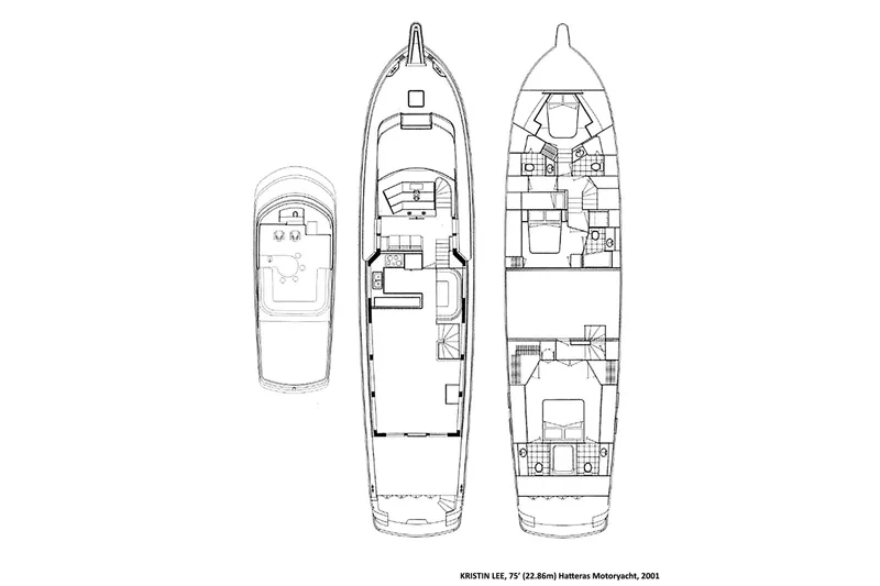 Kristin Lee Yacht Photos Pics Floor plan of 2001 Hatteras 75 Cockpit Motor Yacht, detailed layout view.