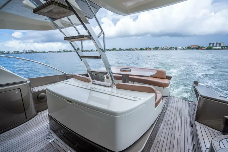 Gabriela Yacht Photos Pics Luxurious 2012 Riva Sport 56 yacht deck with seating, overlooking serene waters.