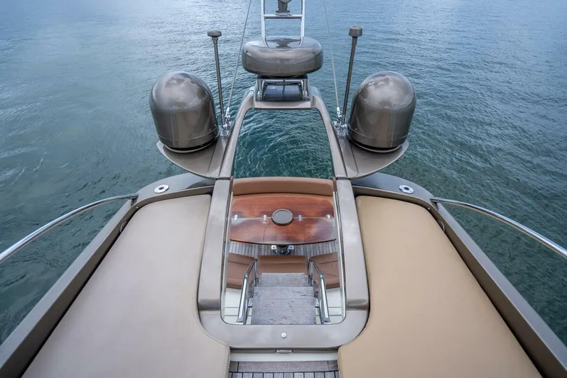 Gabriela Yacht Photos Pics Luxury Riva Sport 56 yacht deck, 2012 model, overlooking calm blue waters.