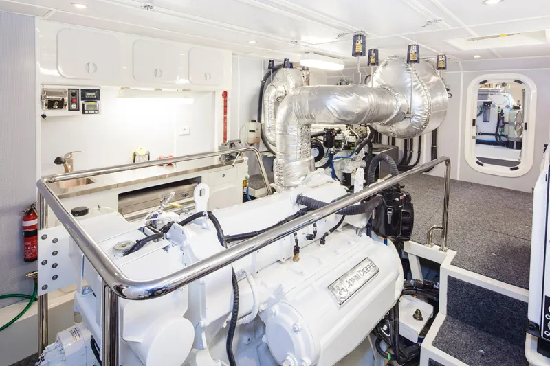  Yacht Photos Pics Engine room of 2013 Nordhavn 68 yacht, featuring advanced machinery and equipment.