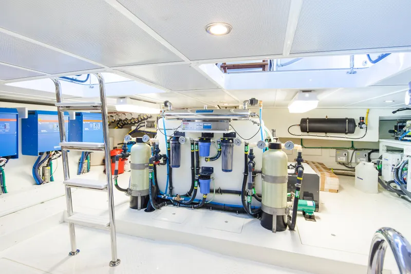  Yacht Photos Pics Engine room of 2013 Nordhavn 68 yacht, featuring advanced equipment and systems.