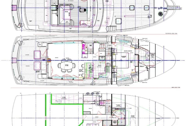  Yacht Photos Pics Blueprint of 2013 Nordhavn 68 yacht, showcasing detailed deck layouts and interior design.