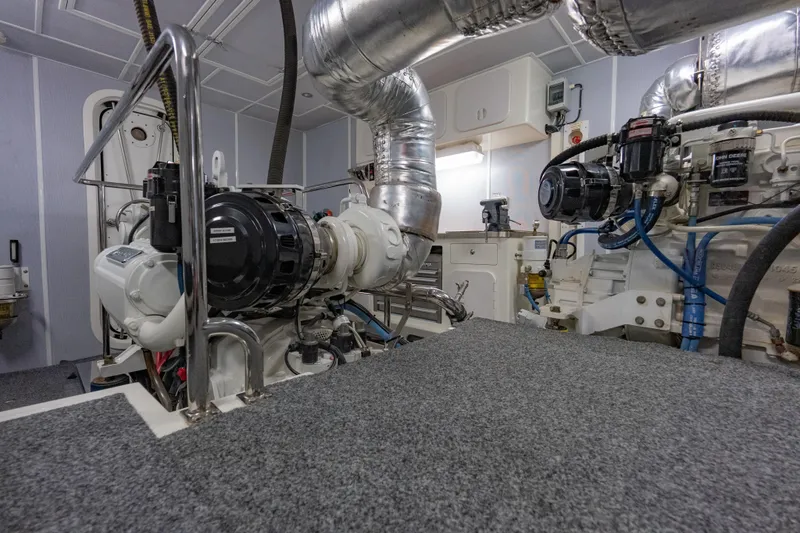  Yacht Photos Pics Engine room of 2013 Nordhavn 68 yacht, featuring advanced machinery and piping systems.