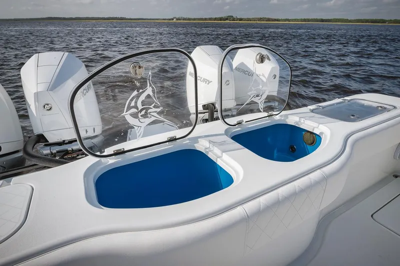  Yacht Photos Pics Freeman 47 boat with dual livewells and Mercury engines, 2023 model.