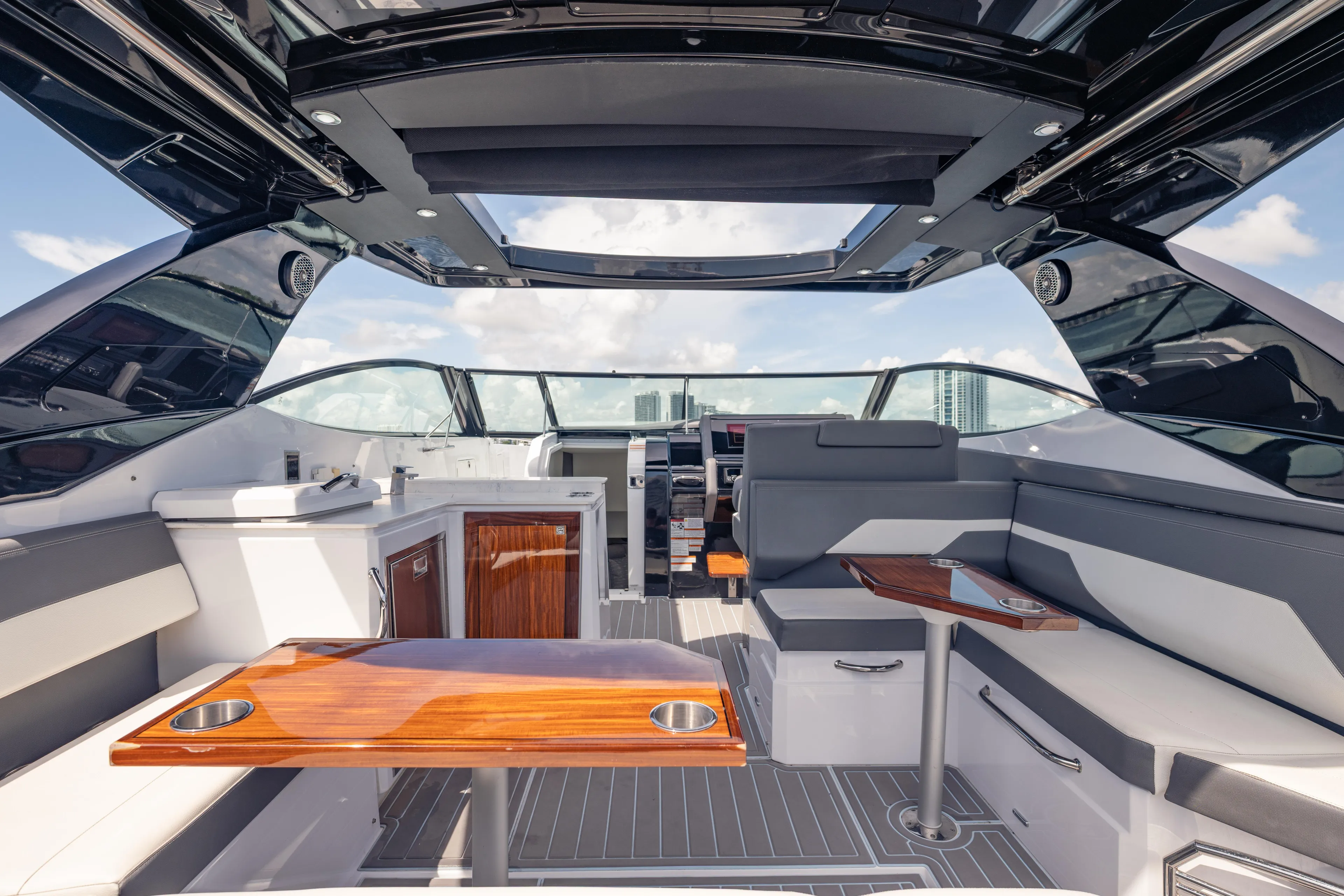  Yacht Photos Pics Luxurious interior of 2021 Cruisers Yachts 38 GLS with sleek seating and modern design.