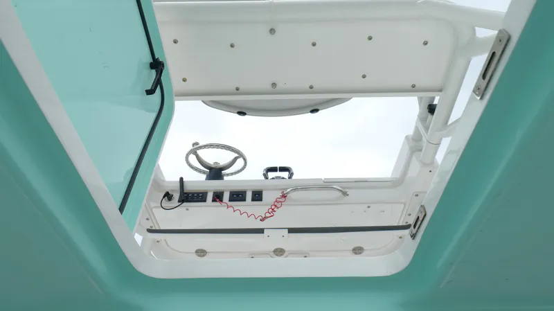 Engine Warranty Yacht Photos Pics Interior view of 2023 Everglades 365 CC boat helm station.