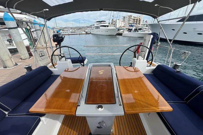 Bambino Yacht Photos Pics Cockpit view of 2019 Beneteau Oceanis 41.1 yacht docked at marina.