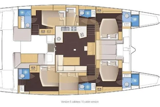 Rhapsody Yacht Photos Pics 2021 Lagoon 52 F yacht layout with six cabins and modern amenities.