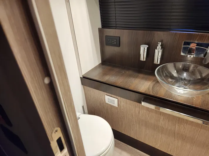 Pri Sea Yacht Photos Pics Luxurious 2019 Azimut S6 yacht bathroom with modern fixtures and elegant design.