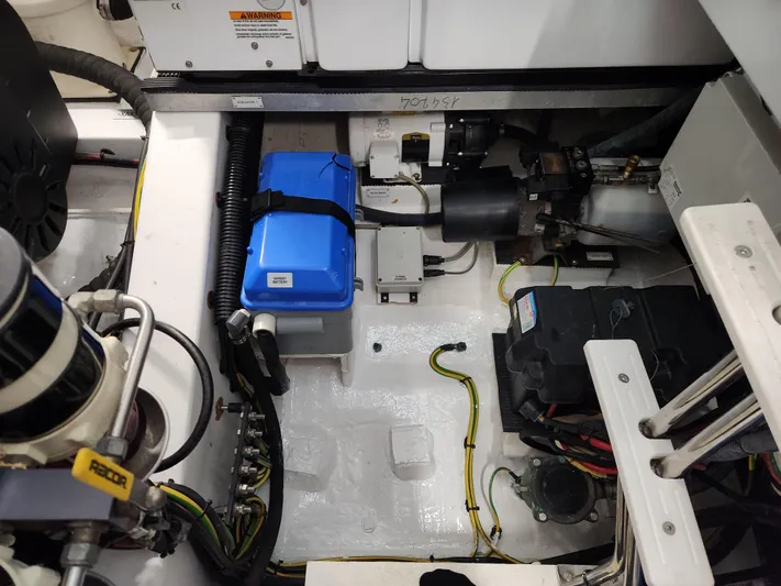 Pri Sea Yacht Photos Pics Engine compartment of a 2019 Azimut S6 yacht, showcasing electrical components and wiring.