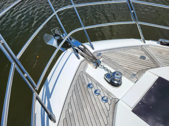 Pri Sea Yacht Photos Pics Azimut S6 2019 yacht bow with anchor and teak decking.