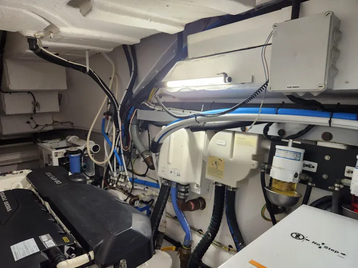 Pri Sea Yacht Photos Pics Engine room of 2019 Azimut S6 yacht with visible machinery and wiring.