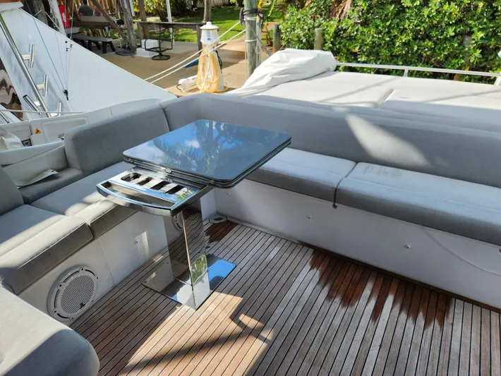 Pri Sea Yacht Photos Pics Luxurious 2019 Azimut S6 yacht deck with sleek seating and modern table.