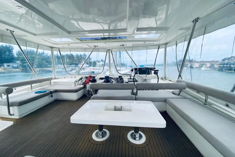  Yacht Photos Pics Luxurious 2018 Leopard 58 yacht interior with spacious seating and modern design.