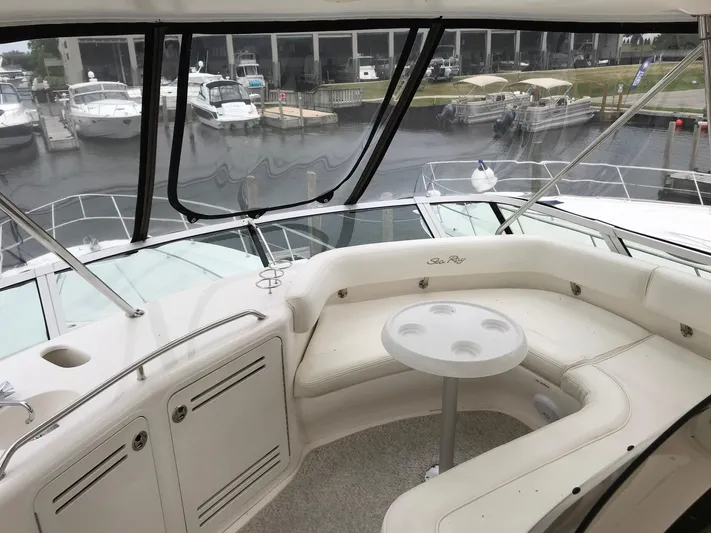 Yacht Photos Pics Interior of a 2003 Sea Ray 480 Sedan Bridge yacht at the marina.