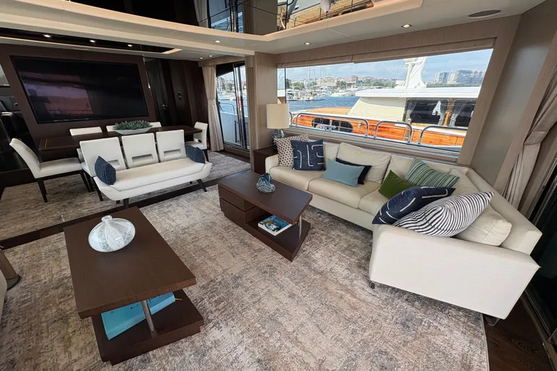  Yacht Photos Pics Luxurious interior of 2018 Sunseeker 86 Yacht with elegant seating and decor.